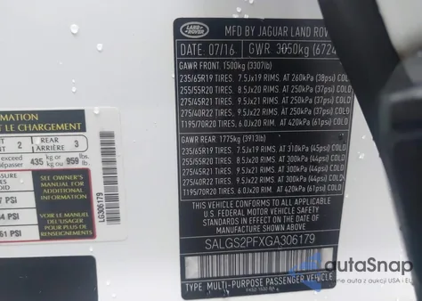 2016 Land Rover Range Rover 3.0L V6 Supercharged Hse из США, поврежденный, VIN SALGS2PFXGA306179